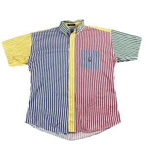 Vintage 90's Chaps Colorblock Stripes Men's Large Button Up Shirt Cotton